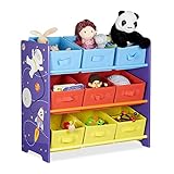 Relaxdays Kinderregal FUNNY Weltraum-Motiv, Aufbewahrungsregal, 9 faltbare Stoff-Boxen, HxBxT: ca. 63 x 65 x 30 cm, lila