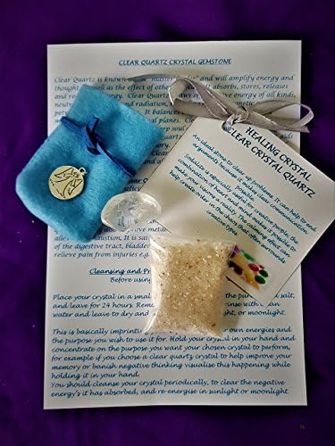 Crystal Spiritual Gift Set "CLEAR QUARTZ" Luck , Health &amp; Love Semi Precious Stone Angel Gift Bag, Made By Celtic Witch