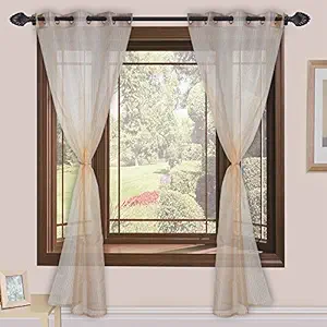 Homefab India Sheer Strips 2 Piece Polyester Curtain Set - 7ft, Beige