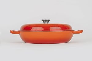 Lätt Home Cocotte Hierro Fundido Esmaltado Naranja. Cocotte Redonda Baja 30x6 CM - 3,2 L. Olla Elegante, Resistente, Especial para Inducción y Apta para todos tipo de Cocina
