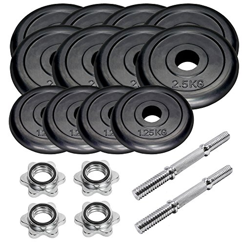 FOURSCOM® Gummi Kurzhantel Set 20Kg/ 30Kg Hantelscheibe aus Gusseisen mit Gummibeschichtung und Kurzhantelstangen, verchromt, gerändelt mit Sternverschlüssen - 2