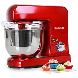 Klarstein Gracia Rossa - Robot de cuisine , Mélangeur , Pétrin , 1000 W , 1,3 CV , 5 L , Système d'agitation planétaire , 10 vitesses , bol en acier inoxydable , Système de desserrage rapide , rouge