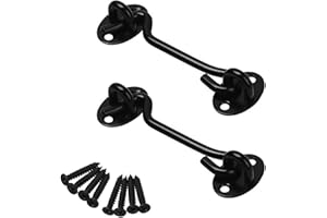 BuxiuGK 2 Piece Cabin Hook Eye Door Latch Stainless Steel 4 Inch/ 100mm with 8 Mounting Screws for Shed Doors Cabinet Doors - Black