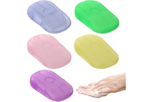 HABNI 5 Pezzi 100 Fogli di Sapone da Viaggio, Sapone in Fogli, Fogli di Sapone Portatili Carta da Viaggio da Campeggio e Getta Pulito e Igienico Quando Si Esce, Mini Size da Viaggio Prodotti