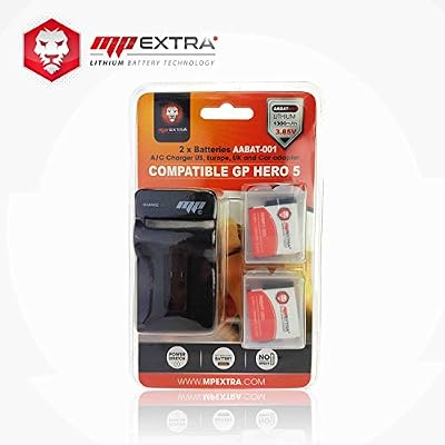 MPEXTRA Pack 2 x batterie + chargeur pour gopro hero 5 - batterie MP EXTRA® pour GoPro hero 5