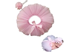 LICHENGTAI Baby Girl Tutu Skirt Princess Tulle Skirt Newborn Photography Costume Outfits Baby Costume Tutu Skirt Pettiskirt with Flowers Headband 0-2 Months