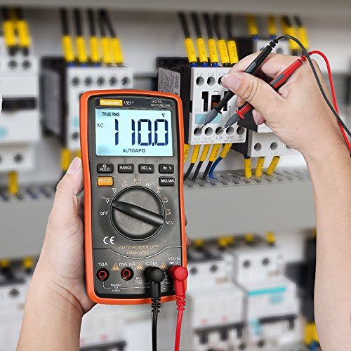 Thsinde Digital Multimeter mit Automatischer Bereichswahl (Auto-Ranging), hintergrundbeleuchtetem LC-Display (6000 Counts), mit Messleitungen und Krokoklemmen. Zur Gleich- und Wechselspannungsmessung mit Spannungswarnung, Strom-, Widerstands- und Diodenmessung, Durchgangsprüfung und Frequenzmessung. Äußerst praktisch für alles rund um’s Haus, für Elektronik- und Heimwerkeranwendungen. - 7