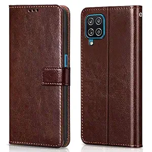 WOW Imagine Flip Cover Shock Proof Back Cover Case for Samsung Galaxy A12 | M12 | F12 (Flexible | Leather Finish | Card Pockets Wallet & Stand | Chestnut Brown)