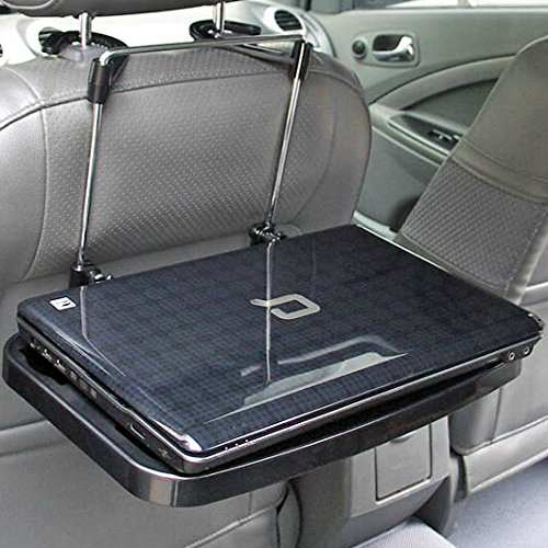 ECVISION Multi-Functional Portable Car Seat Back Laptop PC Tray Car Auto Seat Foldable Tablet Mount Tray iPad Stand Holder Desk Table Drink Food Cup Tray Car Steering Wheel Desk for Travel (Black)
