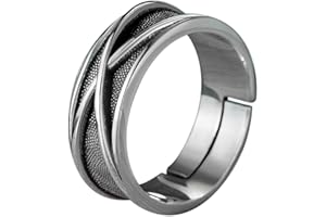KONFEN Anillos Hombres, Vikingo Ajustable Tallada Anillos para los Hombres Hipoalergénico de alta Superficie Pulida, Hip Pop Abiertos Gótico Punk Clásico de Joyería para Hombres, Plata