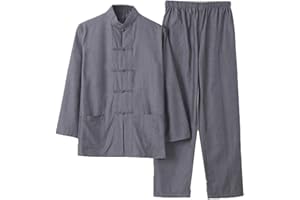 ZHOUXIAO Chinois Traditionnel Manches Longues Tang Costume Kung Fu Uniforme Chemise pour Hommes Kung Fu Veste Pantalon, Coton Pur Tai Chi Uniforme, Hanfu Kung Fu Wing Chun Ch