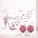 Produktbild RUIPENGPENG Wandbild Zitat Aufkleber Aufkleber wasserdicht Abnehmbare für Wohnzimmer TV Hintergrund Kinder Baby Nursery Pink Butterfly high-Heel Schuhe Hintergrund 45 * 60 cm