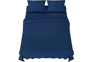 Zestaw pościeli Dreamzie 150x200 cm - 4 sztuki mikrofibry - Prześcieradło 150x200 cm - Prześcieradło dla 2 osób 230x270 cm - 2 poszewki na poduszki 50x80 - Certyfikat Oeko Tex - Ciemnoniebieski