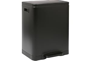 Harbour Housewares 30L (2x15L) Stainless Steel Double Kitchen Pedal Bin - Soft Close Compartments for Recycling and Waste - Matte Black Dual Trash Can with Removable Inner Buckets for Home or Office