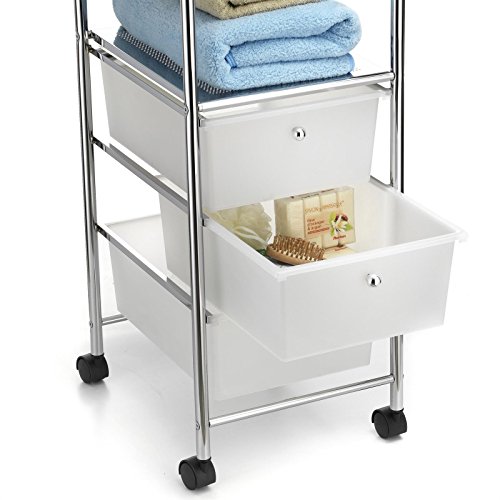 Badregal Rollwagen Rollcontainer GINA, mit 3 transparenten Schubladen und 2 Böden in Metall verchromt - 3