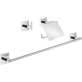 GROHE Start Cube QuickFix &Uuml;&ccedil;l&uuml; Banyo Aksesuar Seti | Uzun Havluluk (558mm), Tuvalet Kağıtlığı(Kapaklı), Bornoz Askısı | Duş/B
