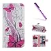 Produktbild EMAXELERS iPhone 5 / 5S PU Leder Wallet Case Flip Cover im Buchstil Schale mit Kartenfach Ständer und Magnetverschluß Grau Flip Tasche für iPhone SE/5/5S,Rose Butterfly