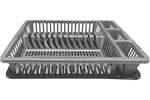 BEST HOUSE ANOTHER FINE PRODUCT BH | Dish Drainer Rack with Drip Tray | Gray | Large Plastic Plate Cutlery Cup Holder |Kitchen Sink Utensil Organizer | Food-Grade BPA-Free - Pack of 1 - By BEST HOUSE