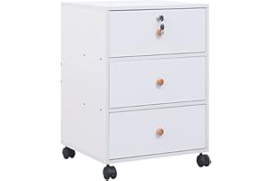 NICEME Bedside Drawers with Wheels, 40 cm File Cabinet with 3 Drawers under Desk Storage Unit, Filing Cabinet Pedestal on Casters, also as Printer Table and Nightstand (W40 cm, Warm White), (MFC-L-3)