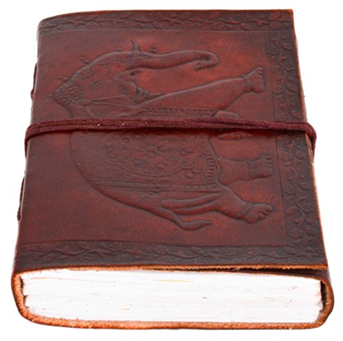 Lederbuch Gusti Leder nature „Damara“ Notizblock DIN A6 Buch Tagebuch Kladde Skizzenbuch aus Rindsleder Lederaccessoire Traditionell Fotobuch Groß Lederbuch Universität Handgeschöpftes Papier Elefant P10 - 7