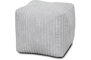 Bags of Beans Luxurious Jumbo Corduroy Cube Pouffe Bean Bag - Pre filled, Portable Footstool - Living Room, Bedroom Furniture - Comfortable, Ergonomic Footstool (Platinum)