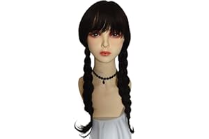 Merc.redi A-ddams Perruque Fille,Mer.credi Ad-ams Jeu De RôLe Enfants Tresse Perruque,Family Thing pour Décorations de Fête de Cosplay des Femmes Filles