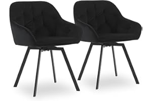 CLIPOP Set of 2 Dining Chairs Black Velvet Thick Padded 360°Swivel Armchair with Backrest and Metal Legs,Rotatable Desk Chair for Home Office Living Room Bedroom