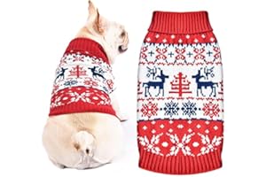 SKXEO Christmas Dog Jumper Snowflake Reindeer Pattern - Soft Classic Pet Sweater Warm Cat Dog Apparel, Knitwear Pet Winter Clothes Xmas Outfits(Snowflake Elk,XS)