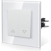 BSEED Curtain Switch with Glass, Switch with Hook,Easy Installation,Easy to Clean,E-Series,Curtain Switch, 86 mm White