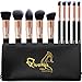 Qivange Makeup Brushes, Premium Synthetic Kabuki Make-up Brush Set Foundation Eyeshadow Blush Concealer Powder Brush Kit + Pouch ( 10pcs, Black with Rose Gold)