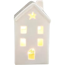 Maison De Noël En Porcelaine Blanche Avec LED – Décoration De Village Lumineux Pour Table, Bureau, Cheminée