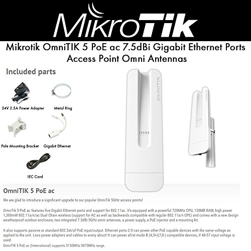 Mikrotik OmniTIK 5 PoE ac 7. 5dBi Gb Ethernet Ports Access Point Omni Antennas