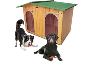 ORIGINAL LEGNO Acquista in Fabbrica Cuccia in Legno per Cani da Esterno 2 Tendine Omaggio MADE IN ITALY Misura Alano mod. Oasi – Doppio Ingresso