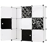 Songmics Interlocking Storage Cube Organiser Shelf / Shoe Rack / Wardrobe Cabinet 112 x 112 x 37 cm Black + White LPC33W ()
