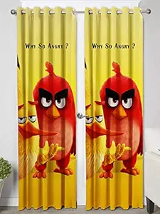 Ultimate Trends  Polyester 3D Cartoon Curtains for Kids Room for Door 8 feet Set of 2 Pieces (Yellow & REd)