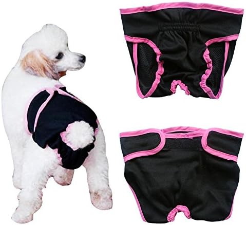 Septven Female Pet Dog Hygienic Sanitary Pants Washable Dry Diaper Nappy Pants Incontinence Protective Brief Underwear Hygiene Pant (M, Black)