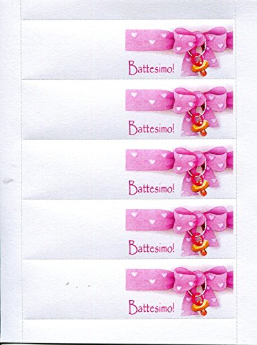 comprare on line 50 BIGLIETTINI PER BATTESIMO BIMBA, FIOCCHETTO ROSA E CIUCCIO BOMBONIERA FAI DA TE prezzo