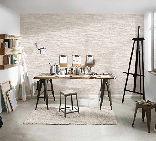 Schöner Wohnen Vliestapete Tapete in Naturstein Optik fotorealistische Steintapete 10,05 m x 0,53 m creme weiß Made in Germany 959083 95908-3 - 3