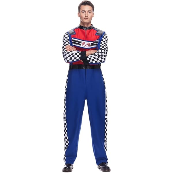 BuzzoXerex Racer kostuum heren, racer pak heren met hoeden, zonnebril, handschoenen voor carnaval, party, cosplay (zwart, M