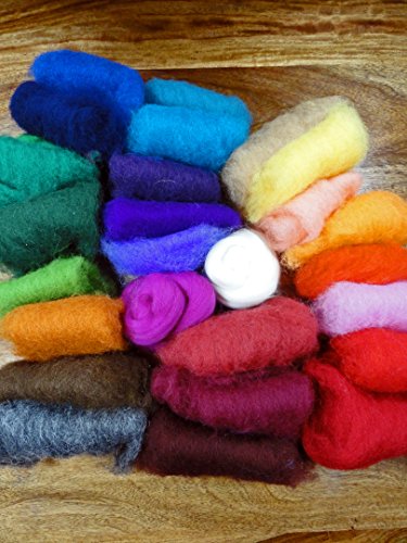 Filzwolle Vlies in bunten Fetzen – 25 Farben, insgesamt ca. 100 Gramm plus 2 Knäuel Merino Filzwolle - 6