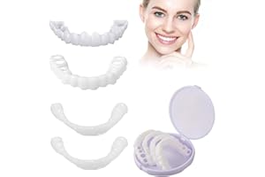 HABNI Faccette Dentali, 2 Coppie (4 Pezzi) Con Scatola, Istantanee Sorriso, Dentiera Cosmetica Superiore E Inferiore Per Uomini E Donne, Copertura Di Denti Imperfetti, Colore Bianco.