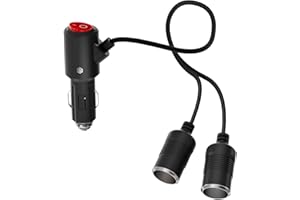 YANTU 120W/10A with Independent Switch Double Cigarette Lighter Adapter/Splitter with 20-inch Cigarette Lighter Extension Cord,12V Plug Socket 2-Way Y Adapter with Dual Charger Ports