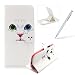 Produktbild Für Samsung Galaxy S3 Hülle Ledertasche Schutztasche Case,Für Samsung Galaxy S3 Bookstyle Magnet PU Leder Handytasche Hülle,Herzzer Mode Prämie [Weiße Katze Muster] Weich Innere Mit Standfunktion Kartenfach Leder Schutzhülle Tasche Brieftasche Handyhülle Schutz Schale Hüllen Wallet Case Cover für Samsung Galaxy S3 + 1 x Frei Weiß Handy Halterung Ständer + 1 x Silber Touch Pen Stift Stylus