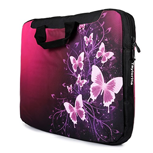TaylorHe 15 / 15,6 Zoll Notebooktasche, Schultertasche für Notebook mit Muster , Laptoptasche mit Griff und Seitentaschen Laptop Bag Schmetterlinge, rosa, funkelt - 3