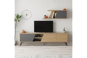 Toscohome Mobile Porta TV 180cm con mensola a parete colore rovere e antracite - Fiona