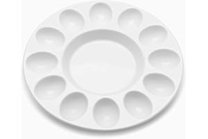 Flexzion Bandeja para Huevos de Diablo – Bandeja de cerámica Blanca de Porcelana para Servir Huevos de 12 Tazas, Bandeja de Catering para Huevos de Diablo Duros, Soporte para Huevos de Pascua y