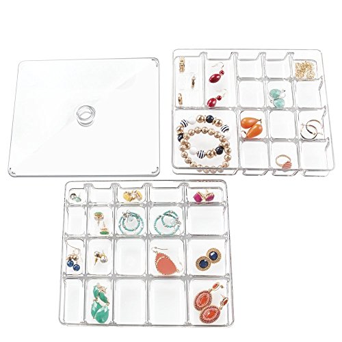 mDesign Schmuck Aufbewahrungsbox mit Fächern – Farbe: durchsichtig – transparente Stapelbox – auch als Schminkaufbewahrung – Gegenstände einfach verstauen - 4