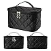 Discoball Lady Women Large Capacity Cosmetic Makeup Toiletry Travel Wash Bag Holder Mirror Case Organizer( Black grid pattern design)