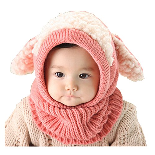 Unique Winter Baby Hat/Cap Useful Warm Cute Woolen Baby Hat with Scarf Pink