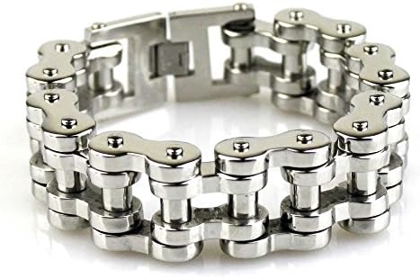Felix Perry Men's Heavy Biker Motorcycle Chain Link Bracelet Stainless Steel Silver Polished 8.78 Inch